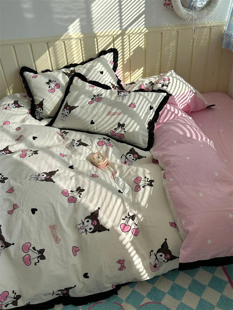 Kuromi Cotton Bedding Sheet With Ruffles In Kawaii Shop kuromi-cotton-bedding-sheet-with-ruffles-in-kawaii-shop