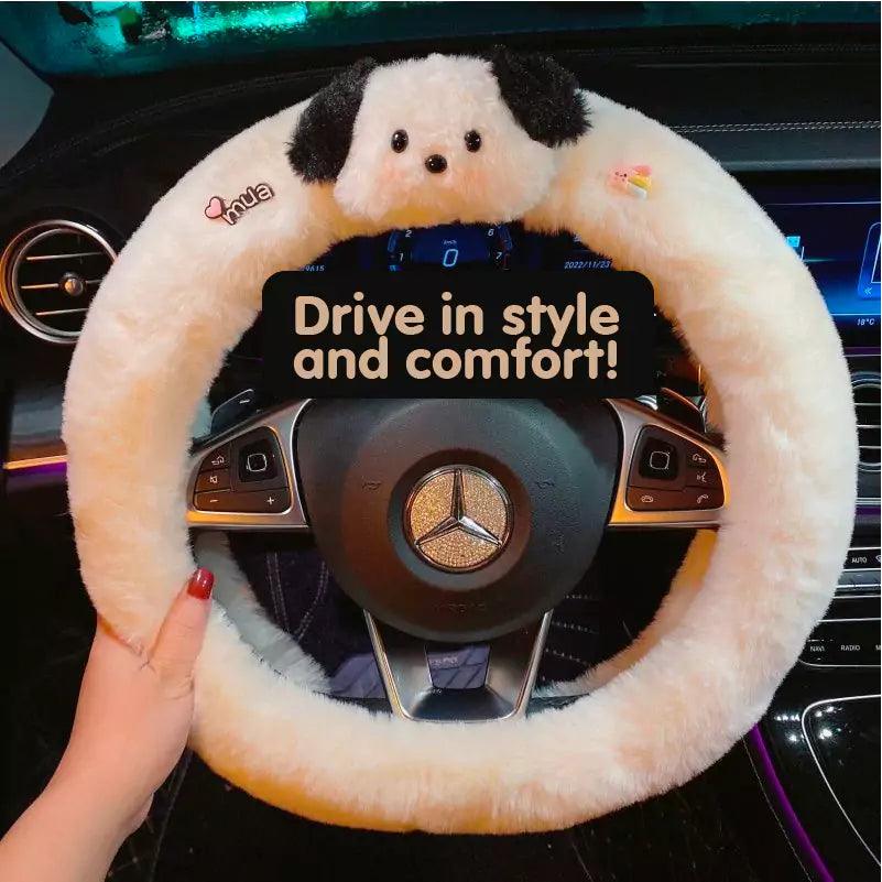 Plush Car Wheel Warmer Cover, Furry Fluffy Steering Protector